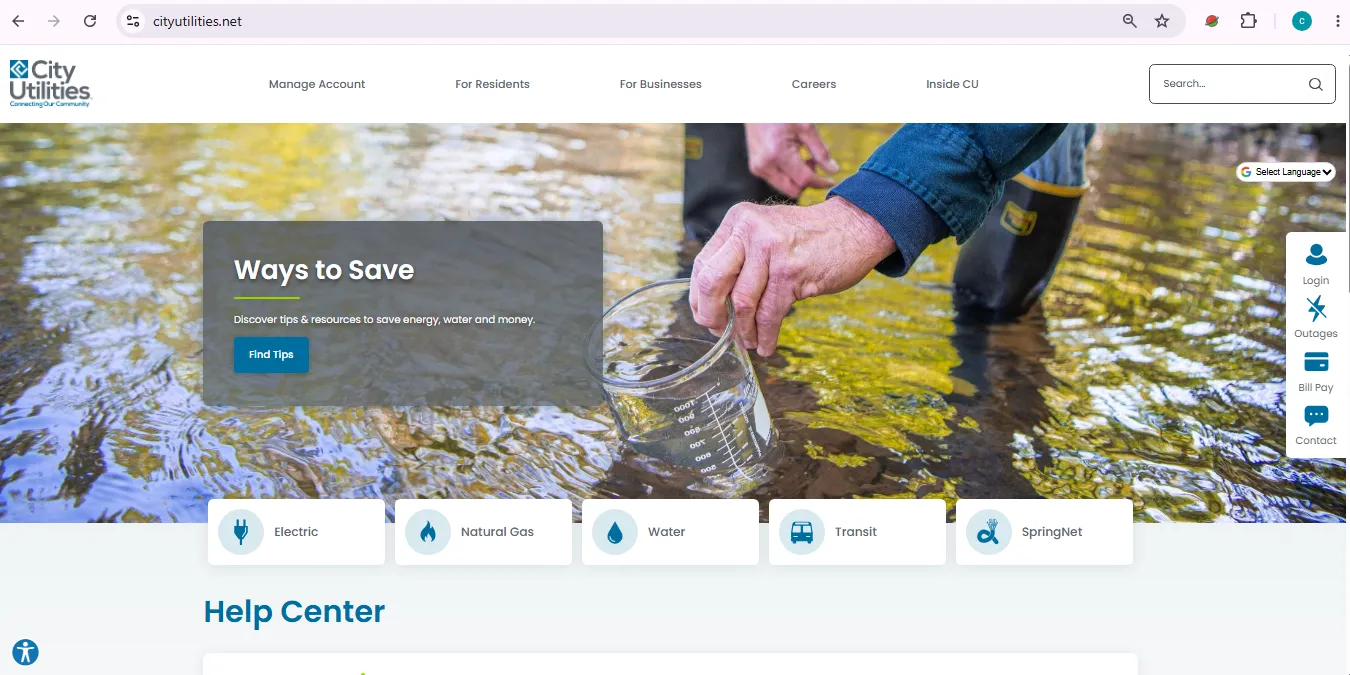 City Utilities Springfield MO official MyAccount login and bill pay portal visual guide