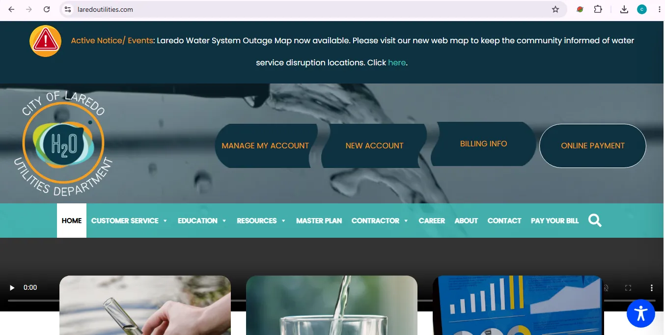 City of Laredo Utilities official water bill pay and customer service portal visual guide