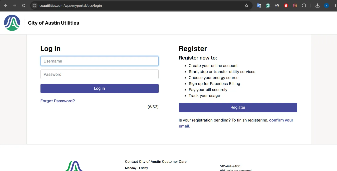 City of Austin Utilities official login and bill payment portal visual guide