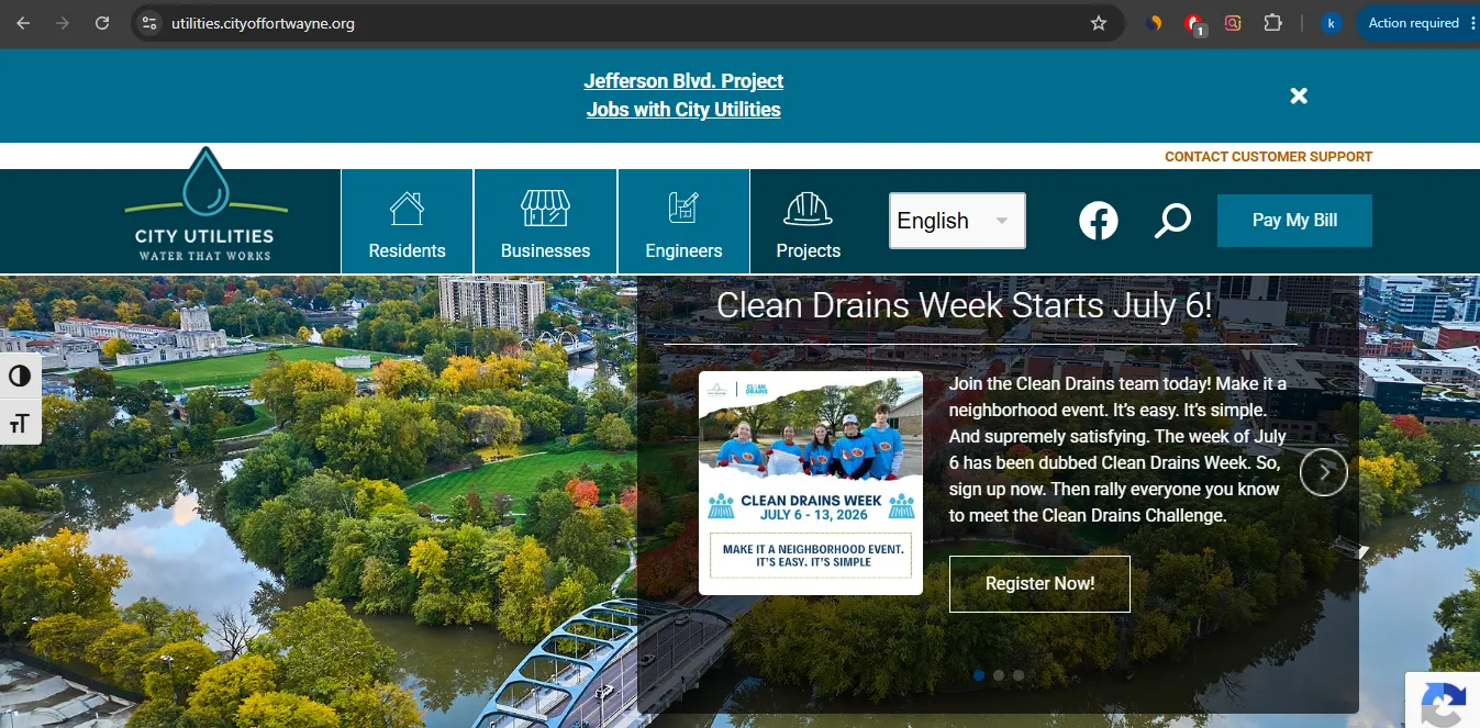 Fort Wayne City Utilities MyWater login bill pay and service portal visual guide