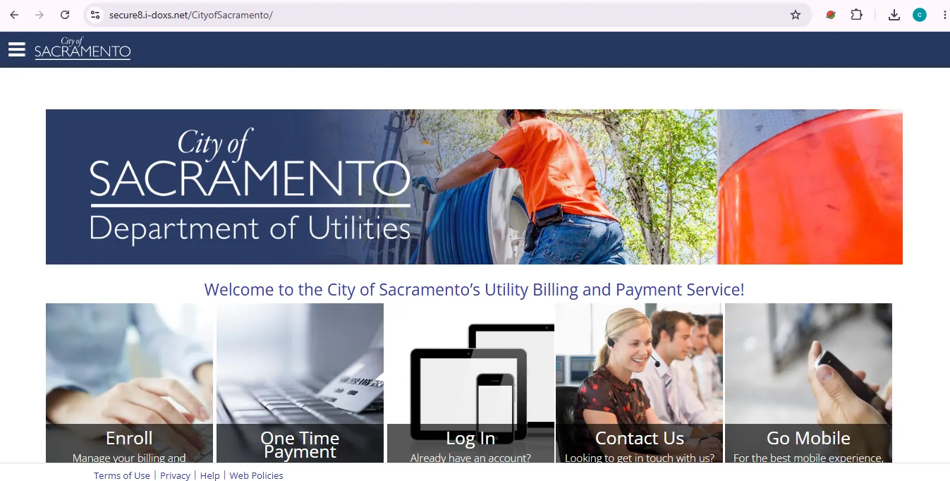 City of Sacramento Utilities login enroll and one time payment portal visual guide