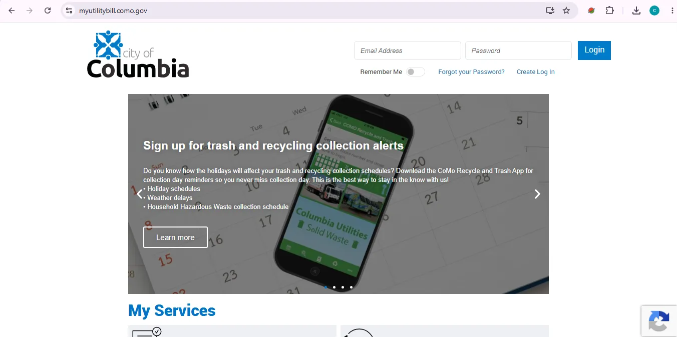 City of Columbia Utilities MyMeter login Pay Bill Auto Pay and outage map portal visual guide