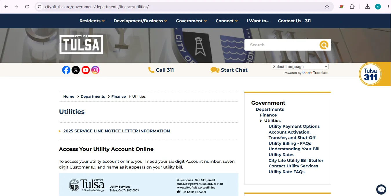 City of Tulsa Utilities online account login and utility bill payment portal visual guide