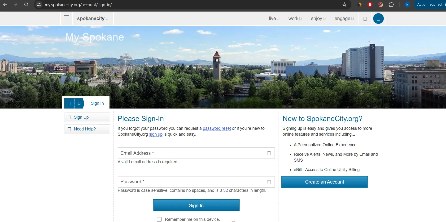 City of Spokane Utilities eBill login and utility bill payment portal visual guide
