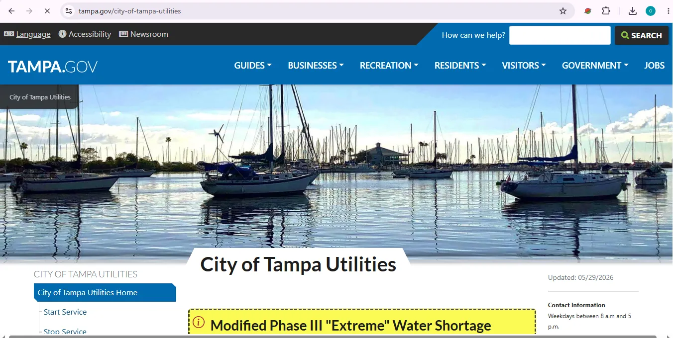 City of Tampa Utilities pay bill login and customer service portal visual guide