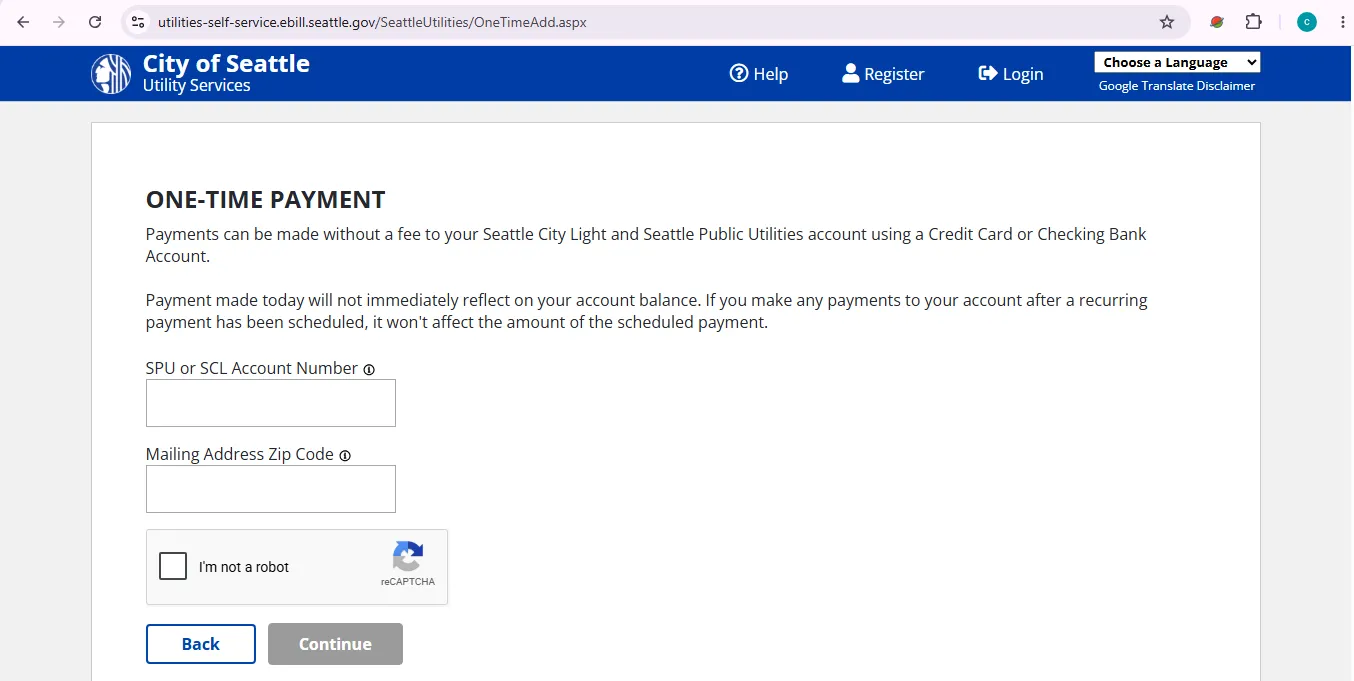 City of Seattle Utilities login one-time payment SPU SCL bill portal visual guide